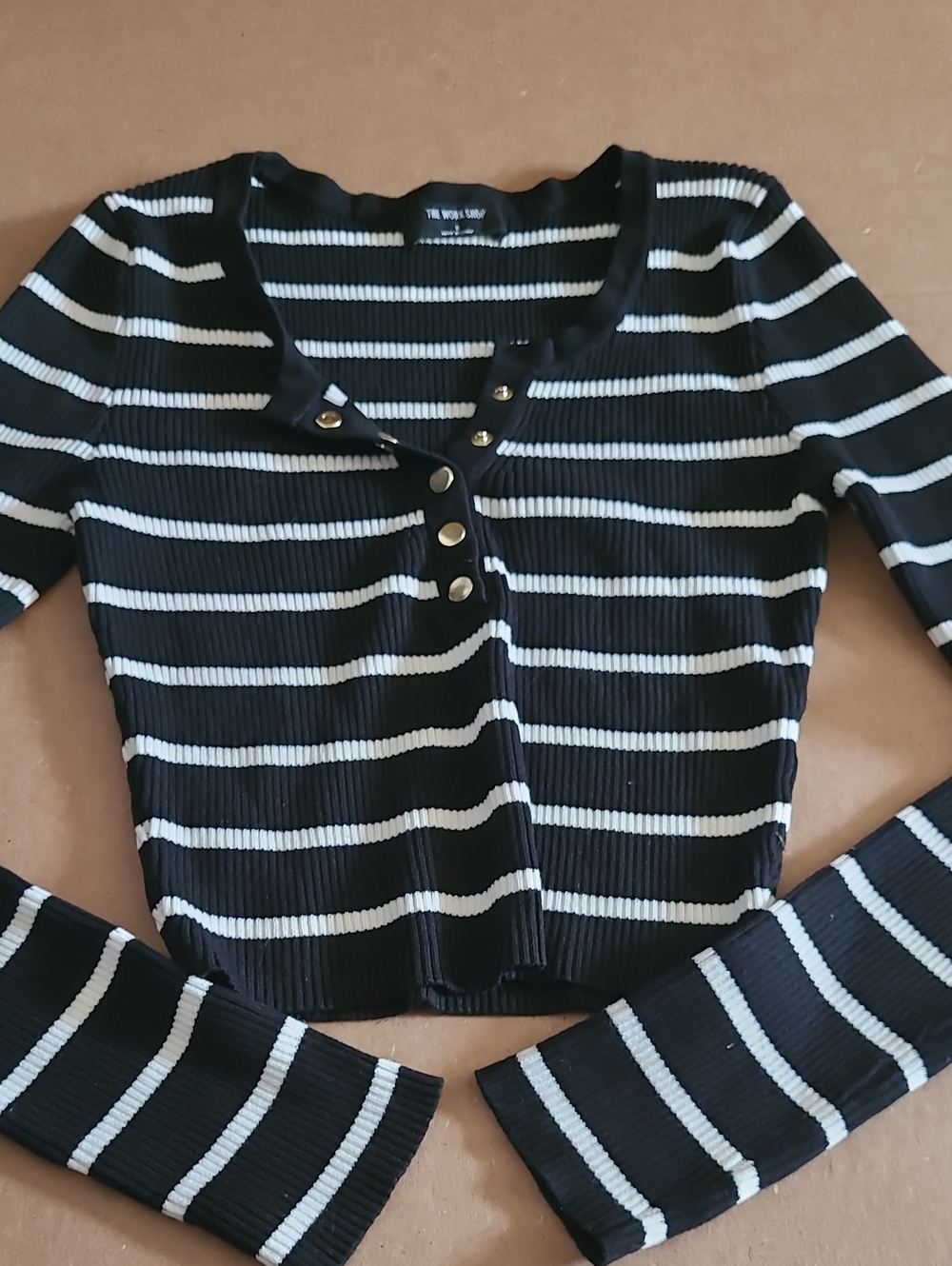 Striped Black & White Ribbed Henley Crop Top
